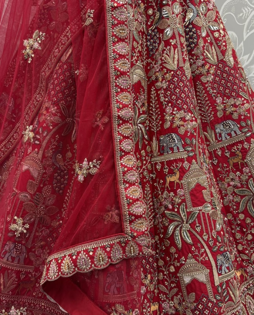 RED - Tremendous Red Embroidery Pattern  New Season Bridal Lehenga Choli 